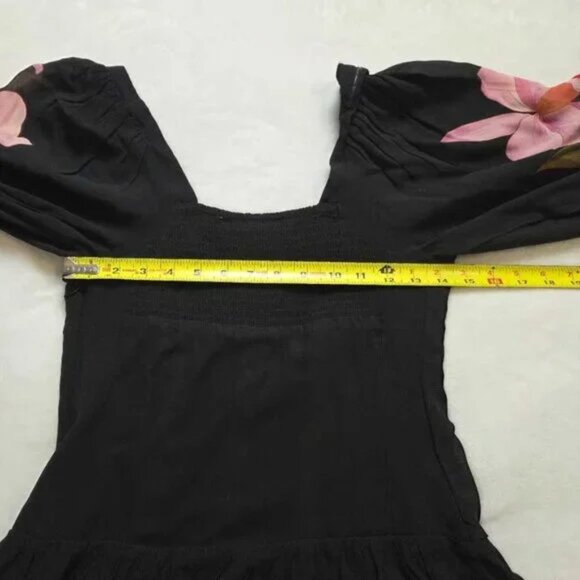 FARM Rio Embroidered Goddess Orchid Floral Bishop Sleeve Midi Dress Black XS - Picture 11 of 13